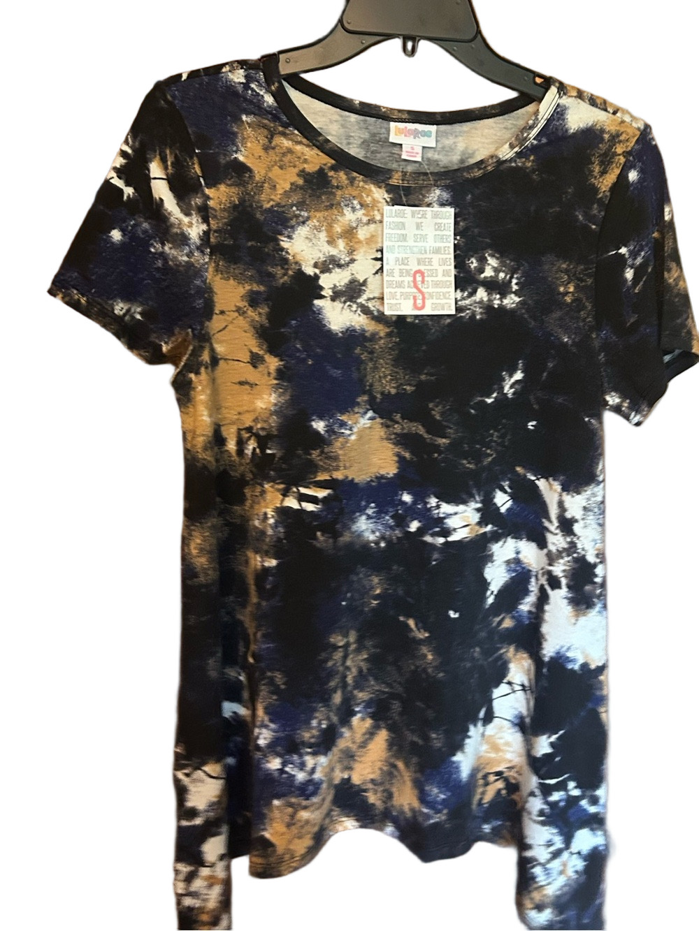 LuLaRoe Short Sleeve Tie-Dye Top in Black, Tan & White - Melissa Size Small NWT